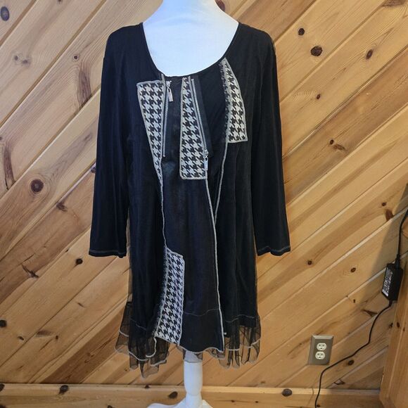 Ravel Grunge Zippers Houndstooth Short Dress Punk Flowy‎ Tulle Black XL - Picture 1 of 9